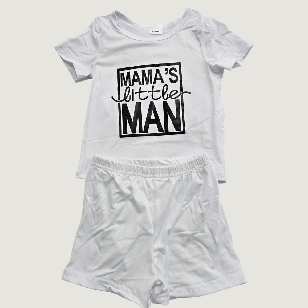 Mamas Little Man White Graphic T-Shirt and Shorts Set 9-12M Baby Boy Outfit